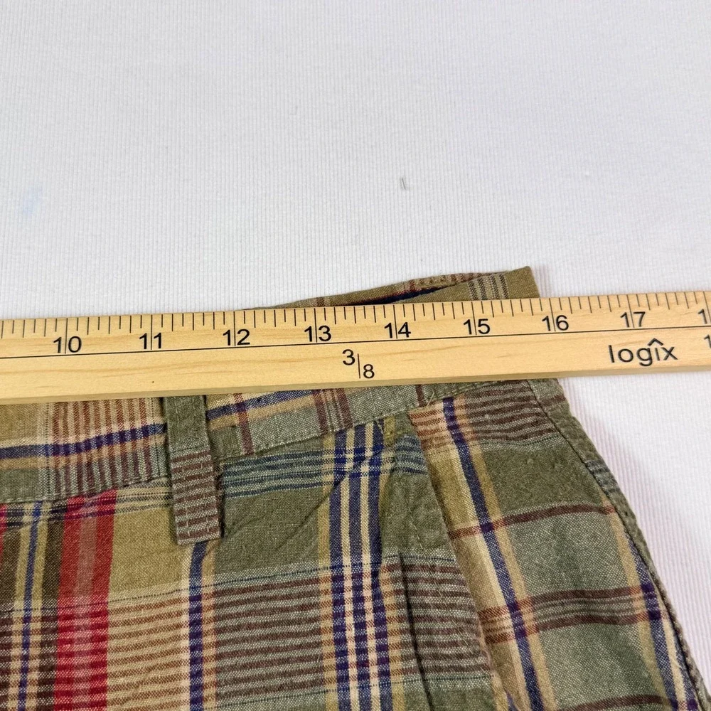 Banana Republic‎ Plaid Linen Cotton Shorts 32 Green Red Madras Summer Casual